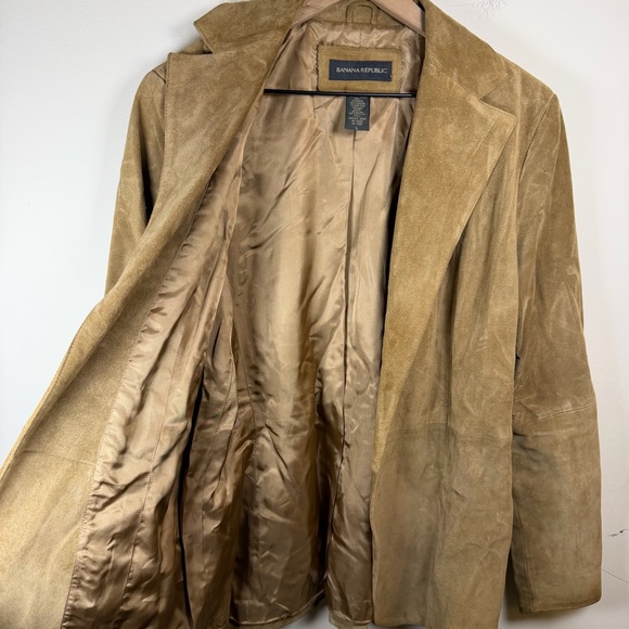Banana Republic Vintage Suede Leather Jacket Blazer Belted Size L 2002 Boho Tan - Picture 4 of 6